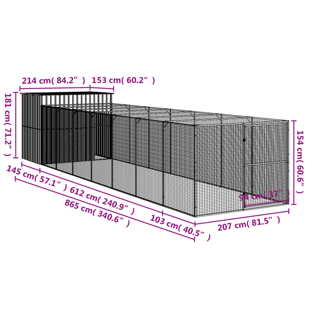 Niche pour chien avec cour gris clair 214x865x181 cm