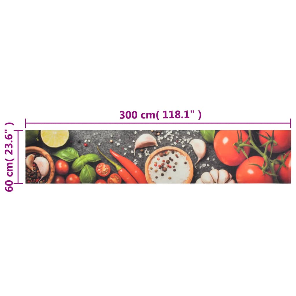 Tapis de cuisine lavable impression légumes 60x300 cm velours