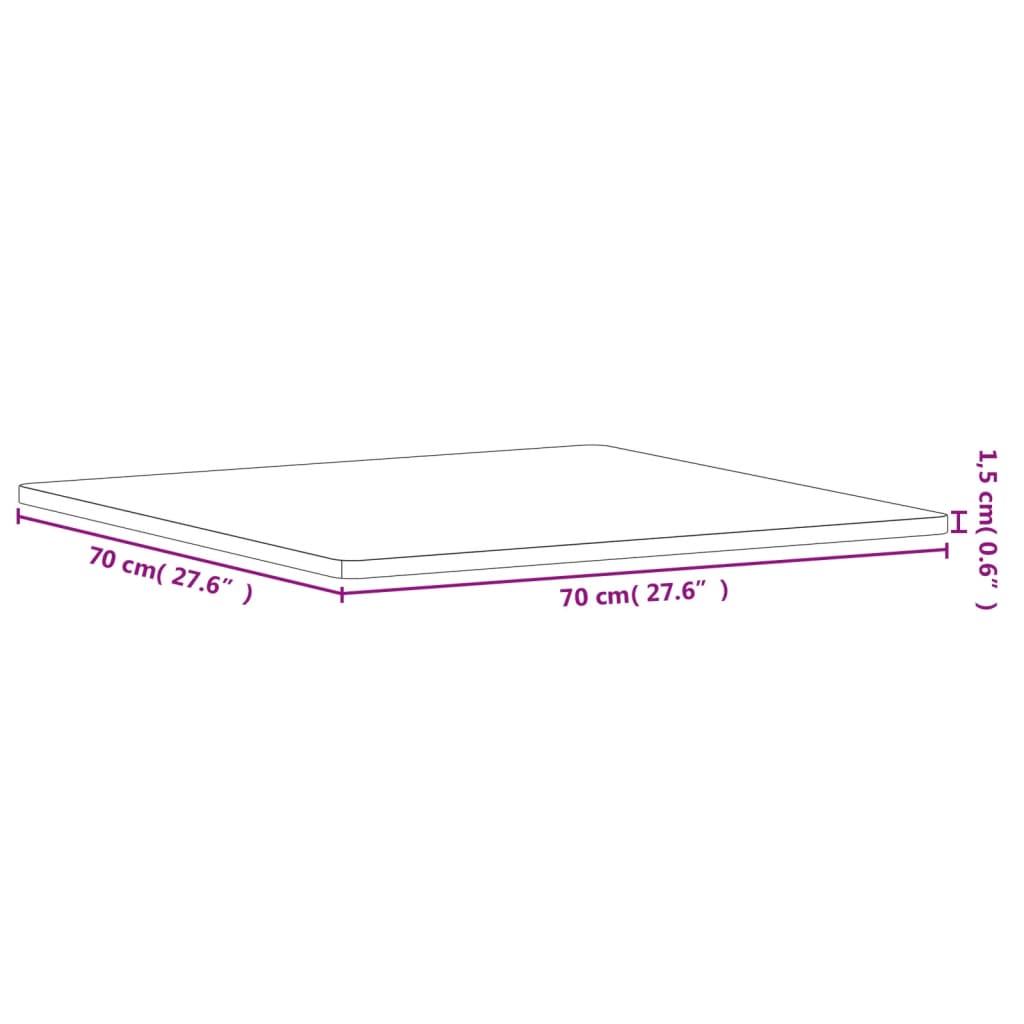 Table top 70x70x1.5 cm square solid beech wood