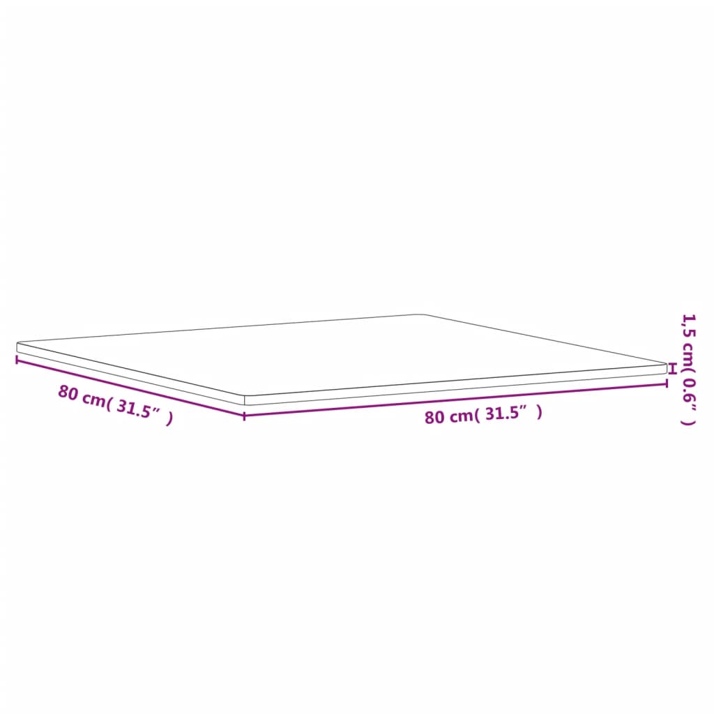 Table top 80x80x1.5 cm square solid beech wood