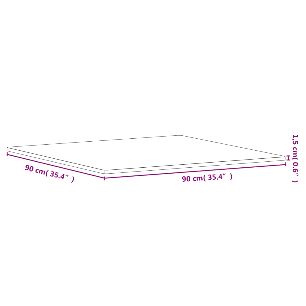 Dessus de table 90x90x1,5 cm carré bois massif de hêtre