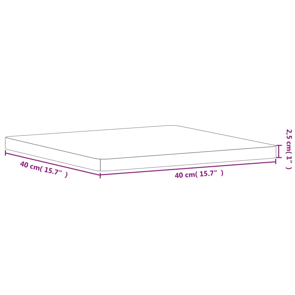 Table top 40x40x2.5 cm square solid beech wood