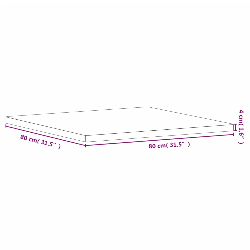 Table top 80x80x4 cm square solid beech wood