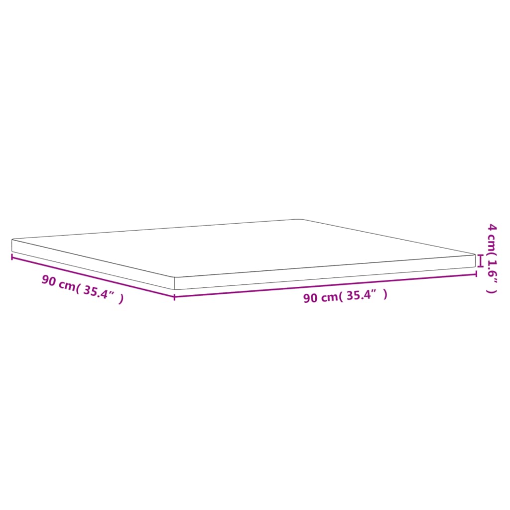 Table top 90x90x4 cm square solid beech wood