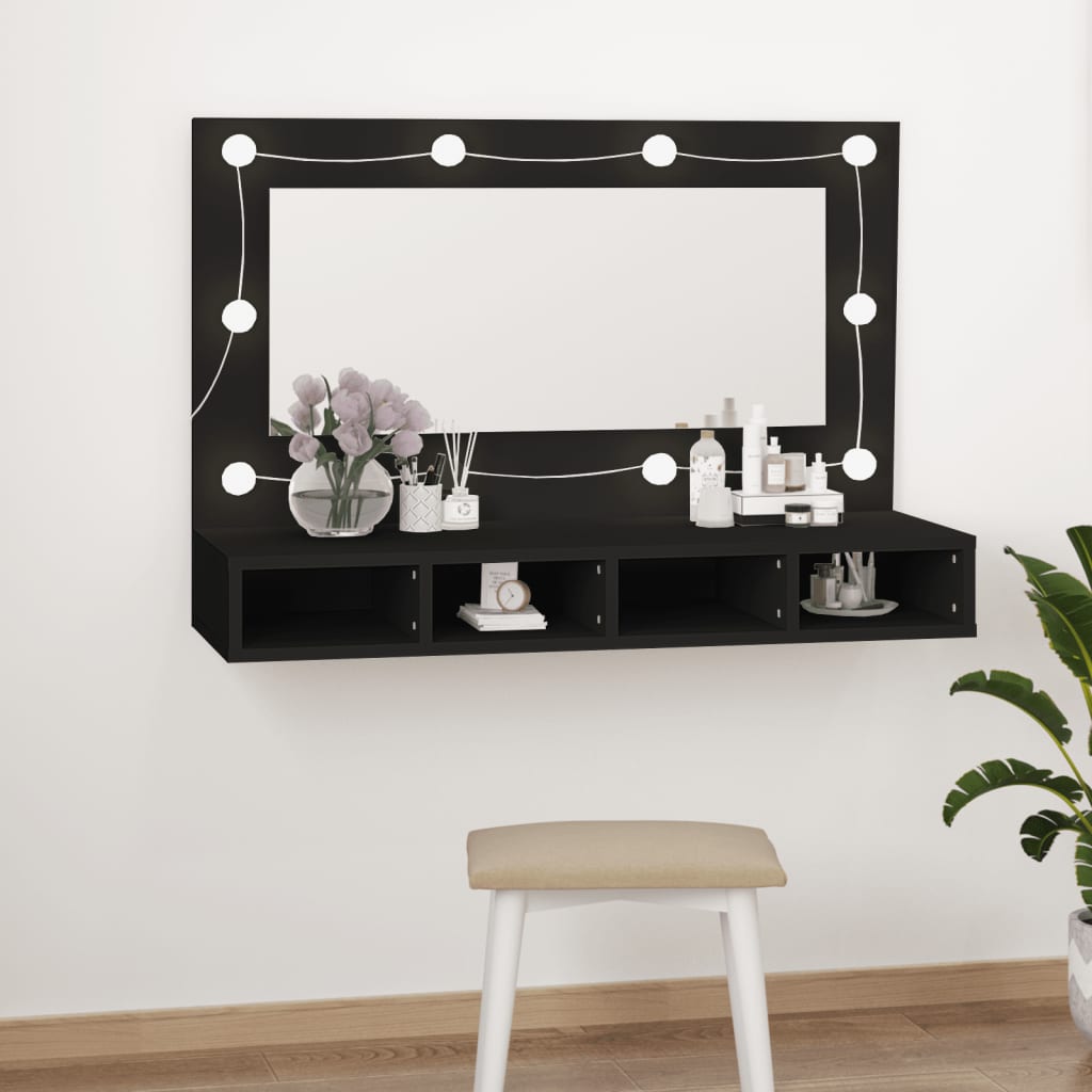 Mirror cabinet with LED black 90x31.5x62 cm