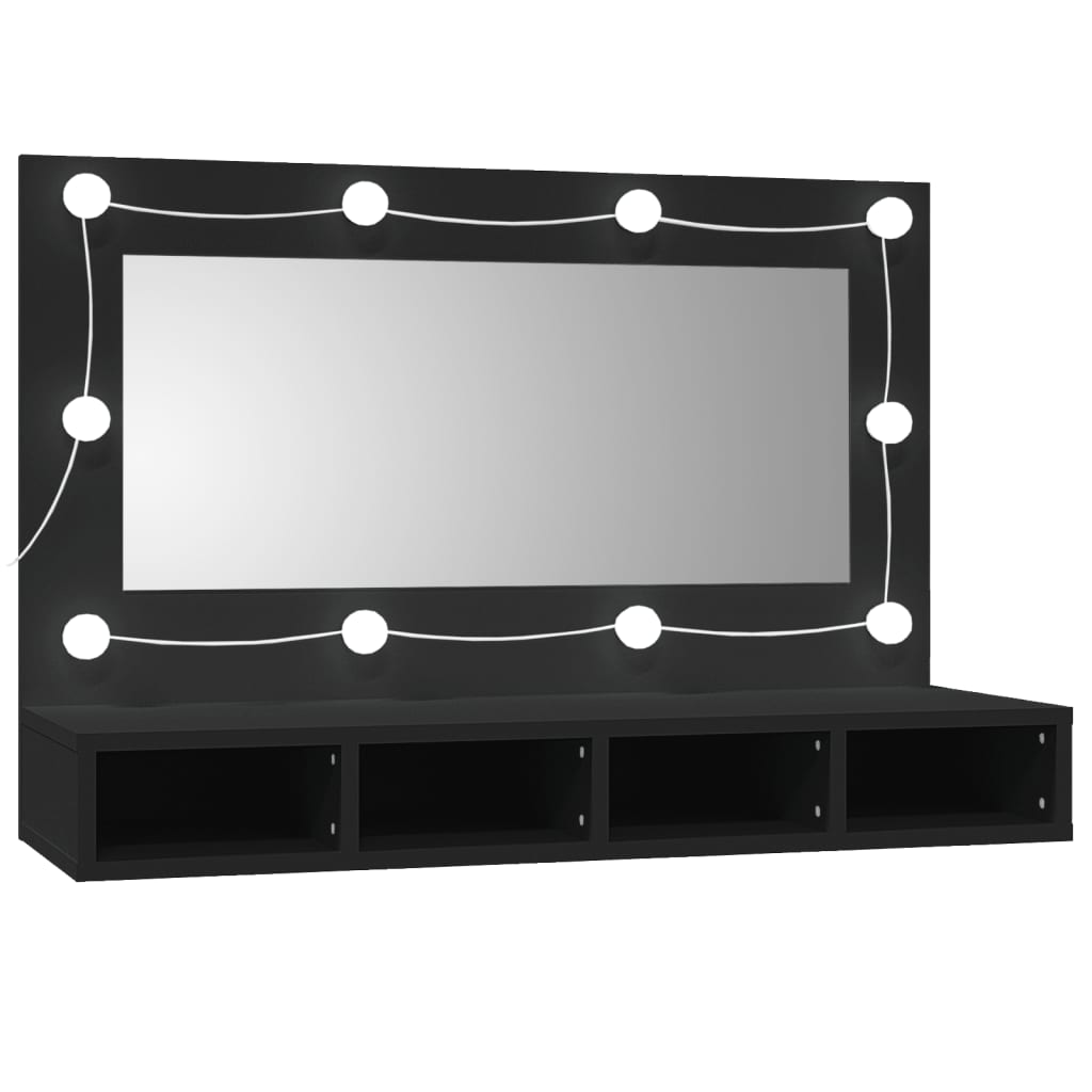 Mirror cabinet with LED black 90x31.5x62 cm