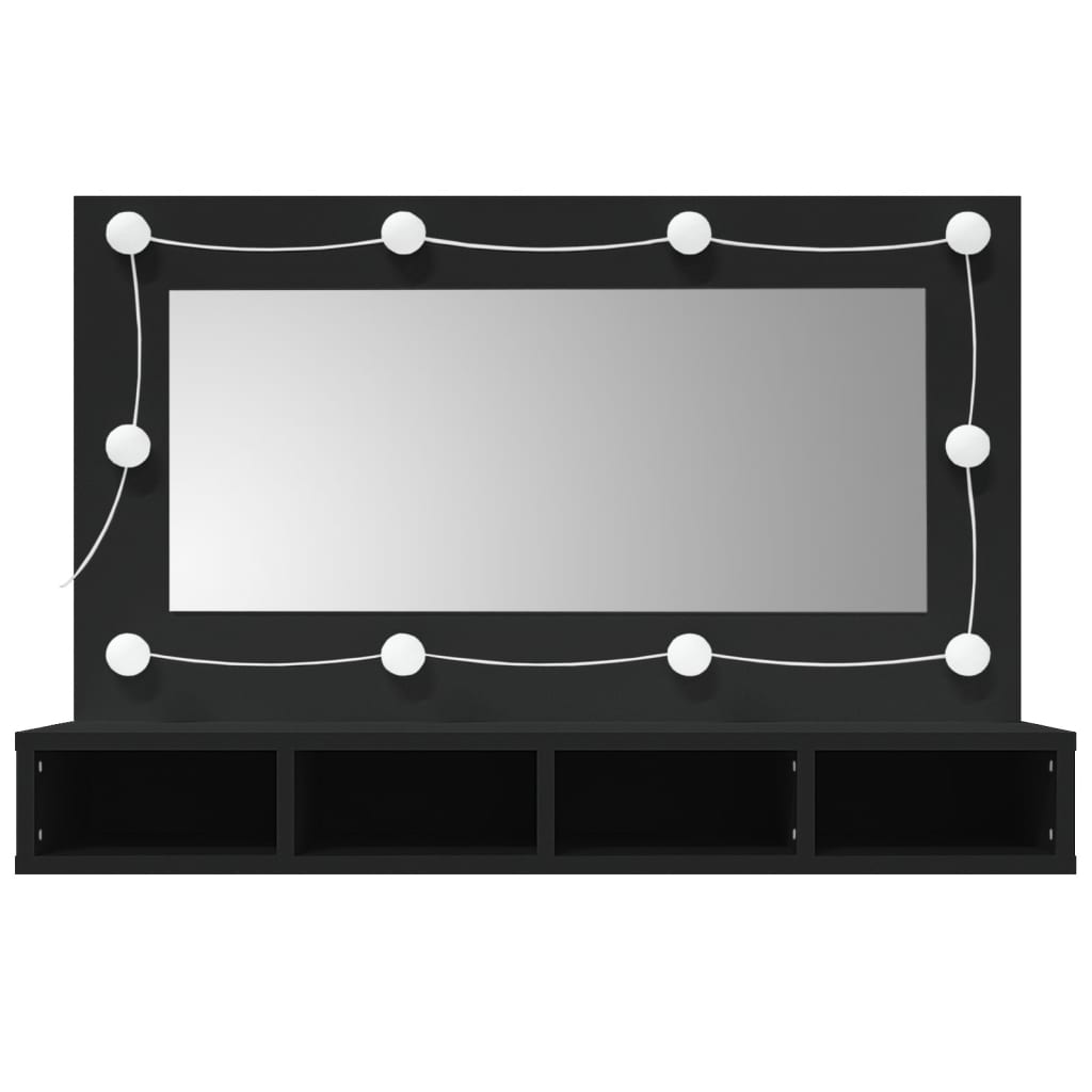 Mirror cabinet with LED black 90x31.5x62 cm