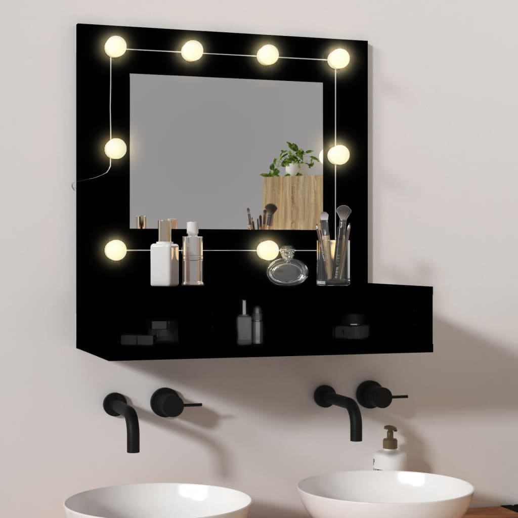 Armoire à miroir avec LED noir 60x31,5x62 cm