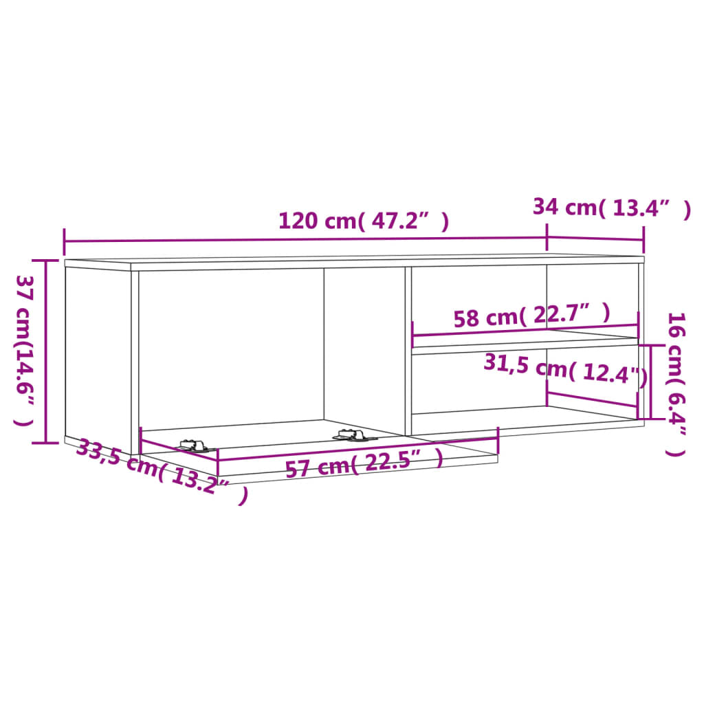 Meuble TV sonoma gris 120x34x37 cm bois d'ingénierie