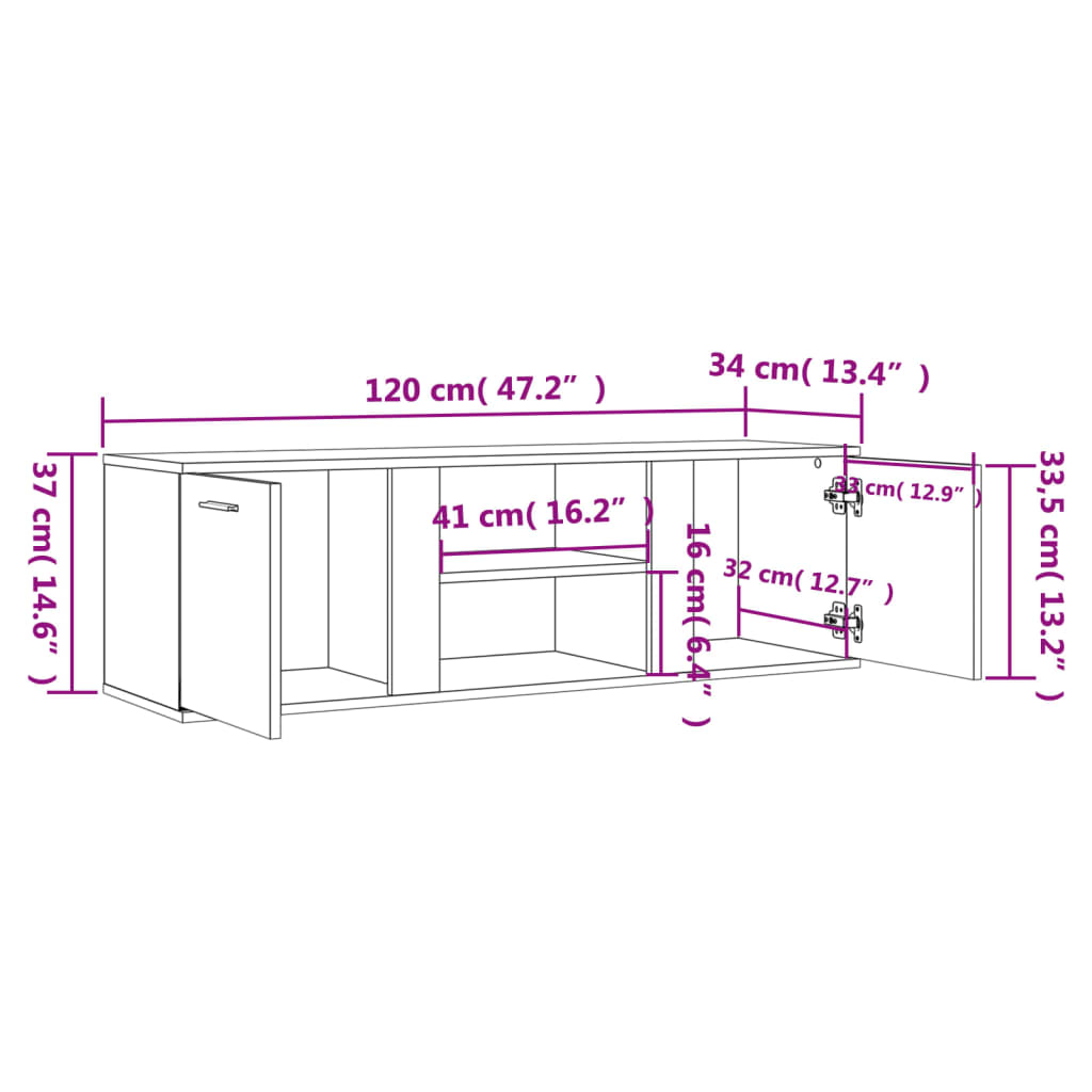 Meuble TV sonoma gris 120x34x37 cm bois d'ingénierie