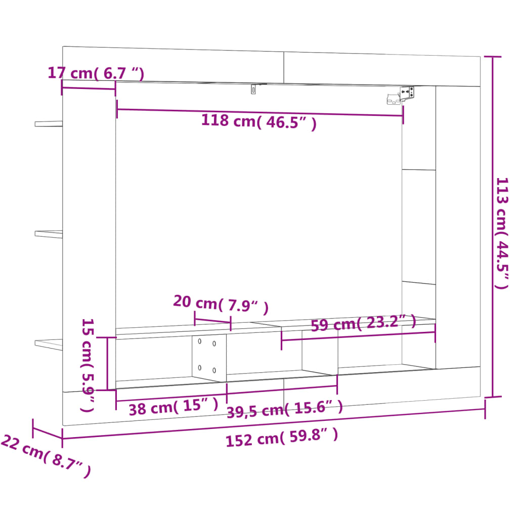 Meuble TV chêne sonoma 152x22x113 cm bois d'ingénierie