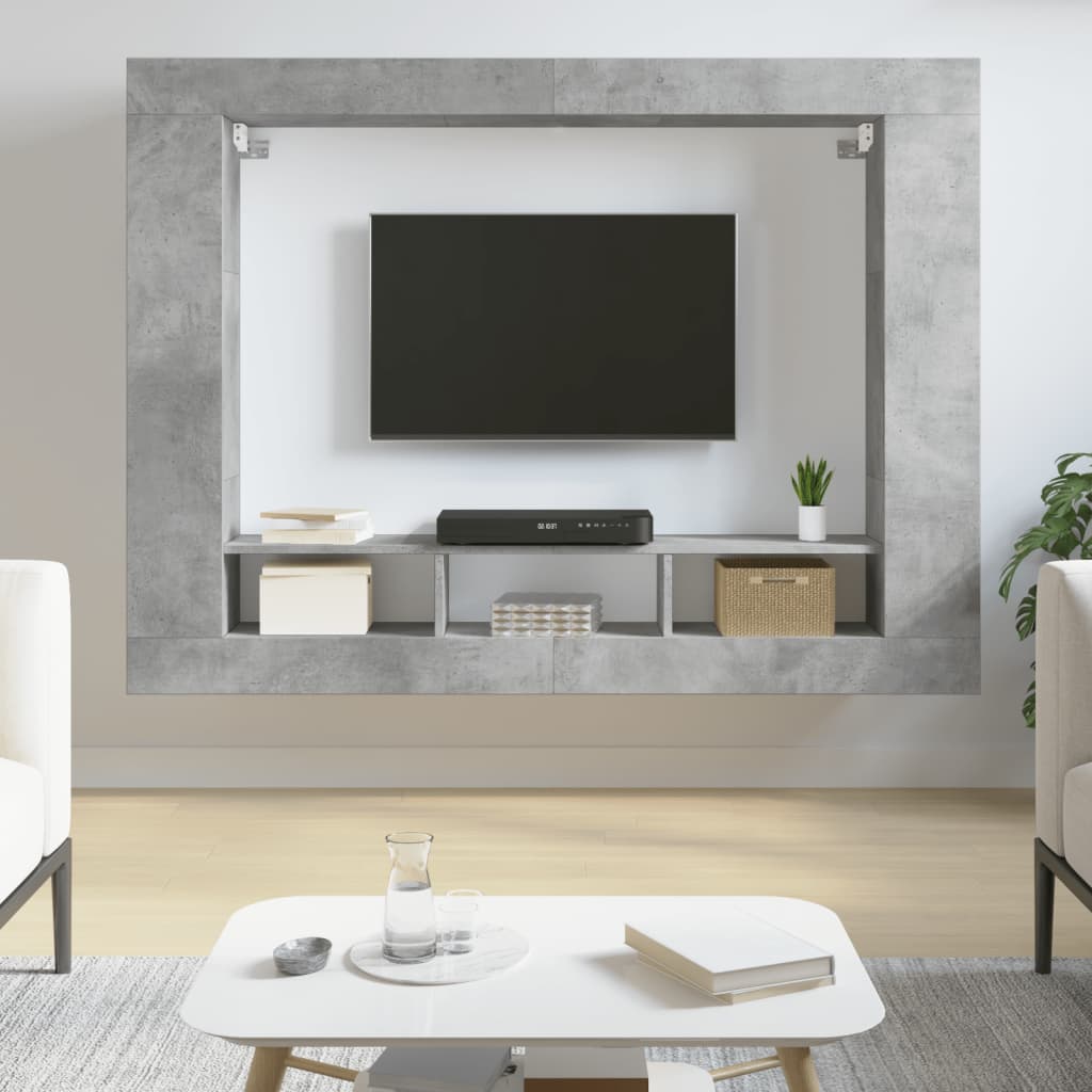 Meuble TV gris béton 152x22x113 cm bois d'ingénierie