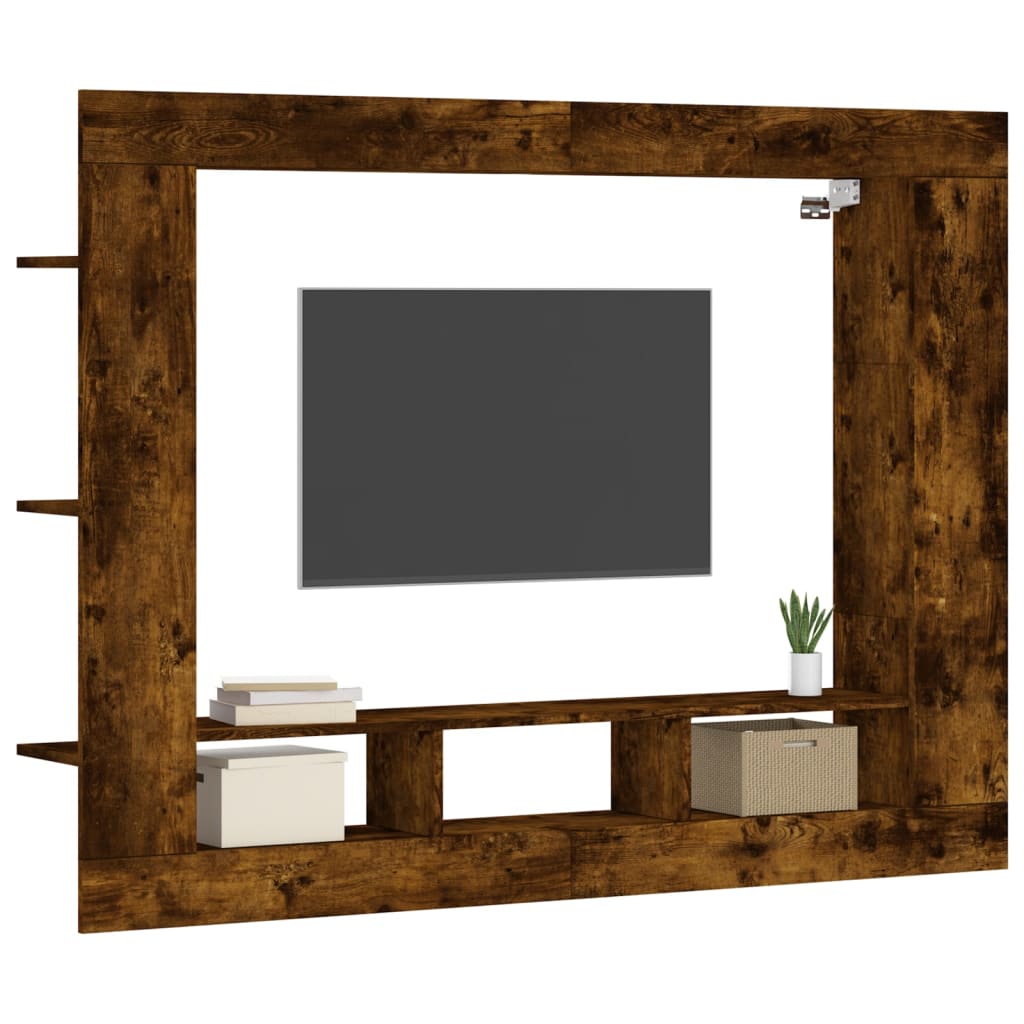 Meuble TV chêne fumé 152x22x113 cm bois d'ingénierie