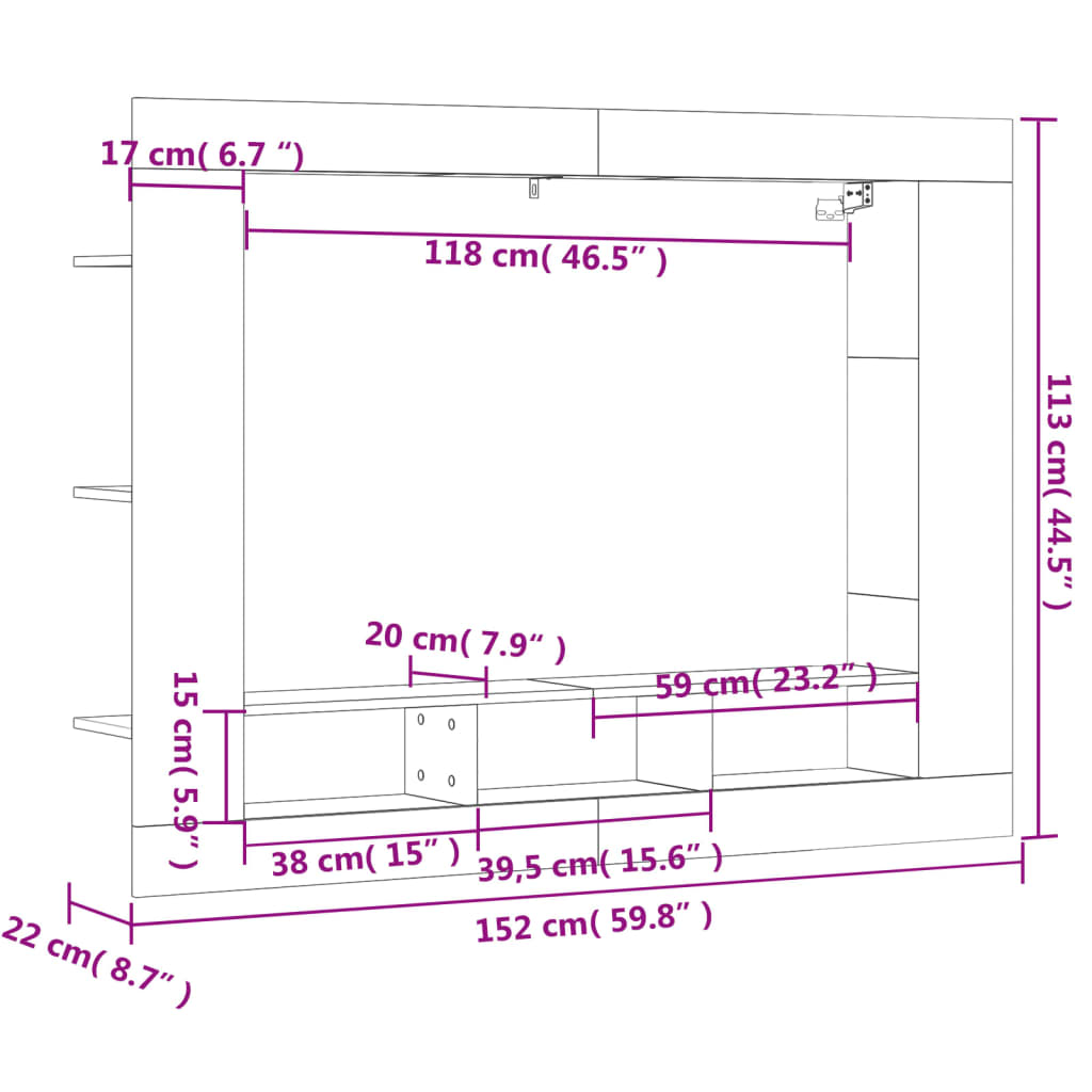 Meuble TV chêne fumé 152x22x113 cm bois d'ingénierie