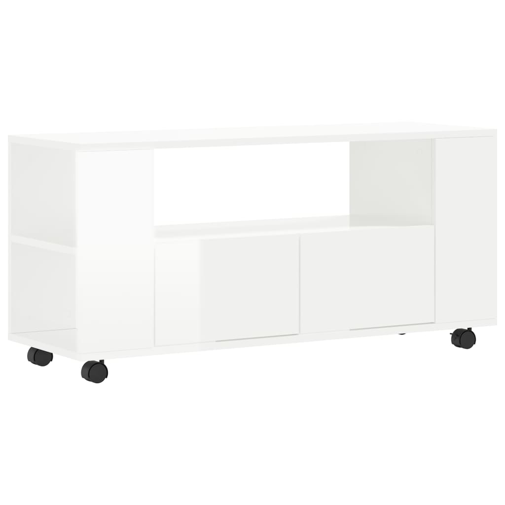 Meuble TV blanc brillant 102x34,5x43 cm bois d'ingénierie