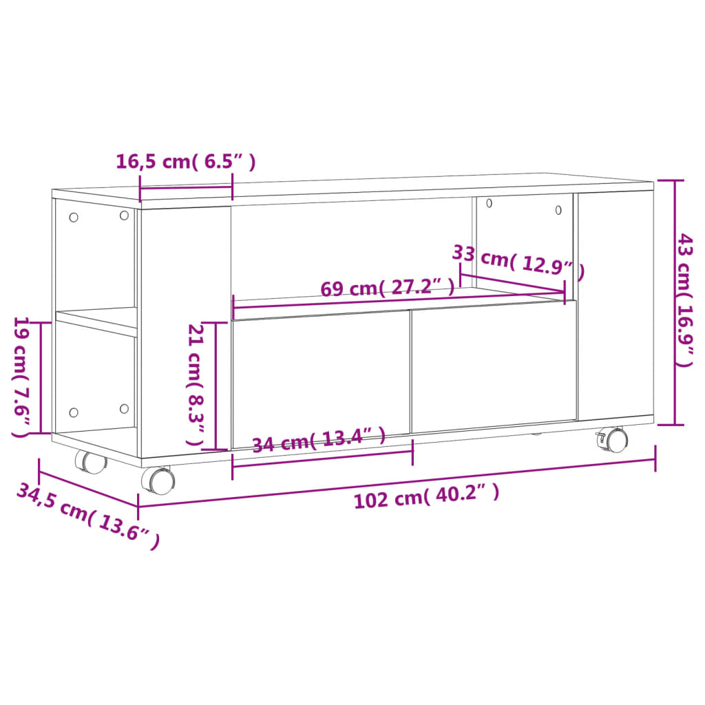 Meuble TV blanc brillant 102x34,5x43 cm bois d'ingénierie