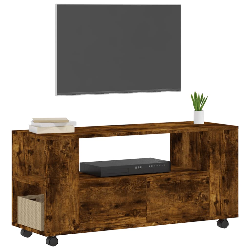 Meuble TV chêne fumé 102x34,5x43 cm bois d'ingénierie