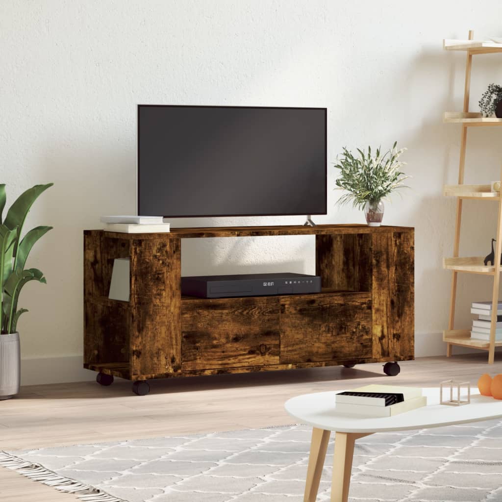 Meuble TV chêne fumé 102x34,5x43 cm bois d'ingénierie