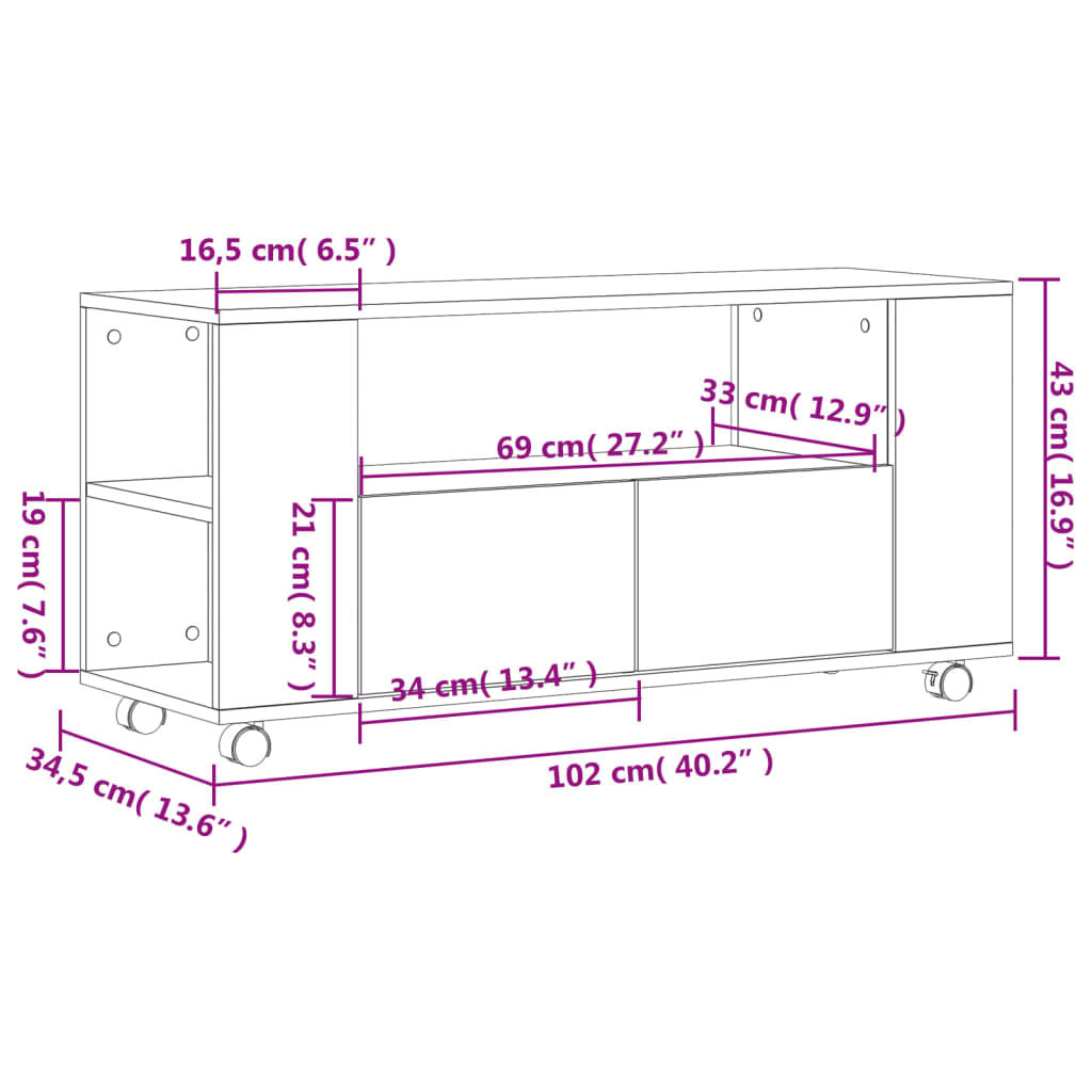 Meuble TV sonoma gris 102x34,5x43 cm bois d'ingénierie