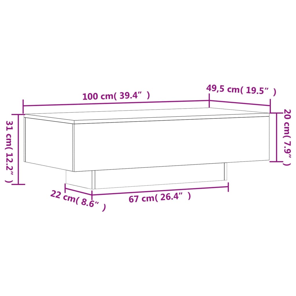 Table basse blanc 100x49,5x31 cm bois d'ingénierie