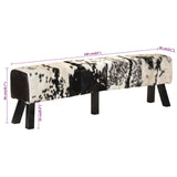 Banc noir et blanc 160x28x50 cm cuir de chèvre véritable