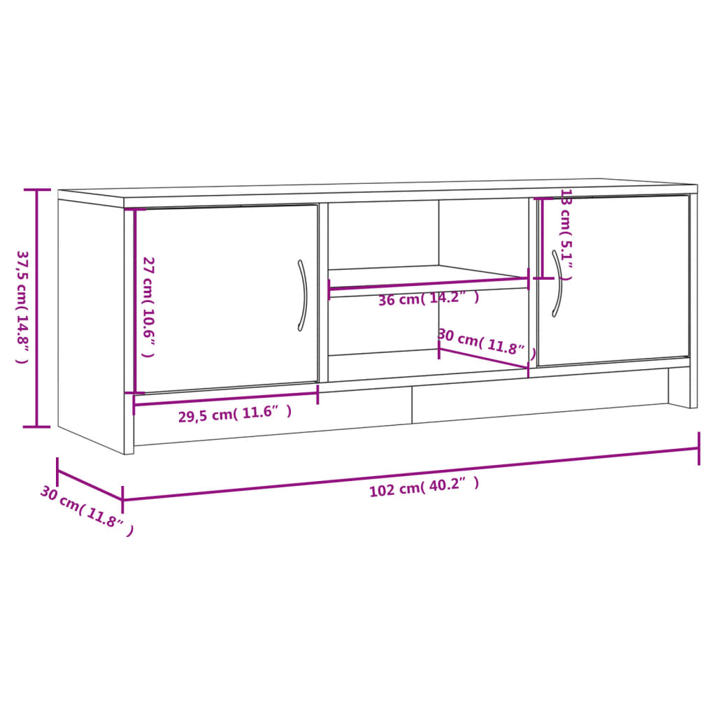 Meuble TV gris béton 102x30x37,5 cm bois d'ingénierie