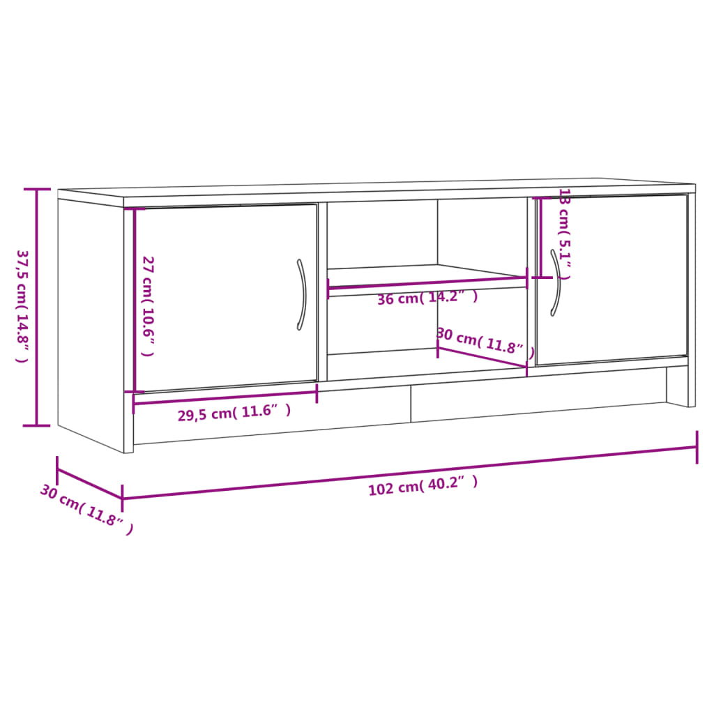 Meuble TV sonoma gris 102x30x37,5 cm bois d'ingénierie