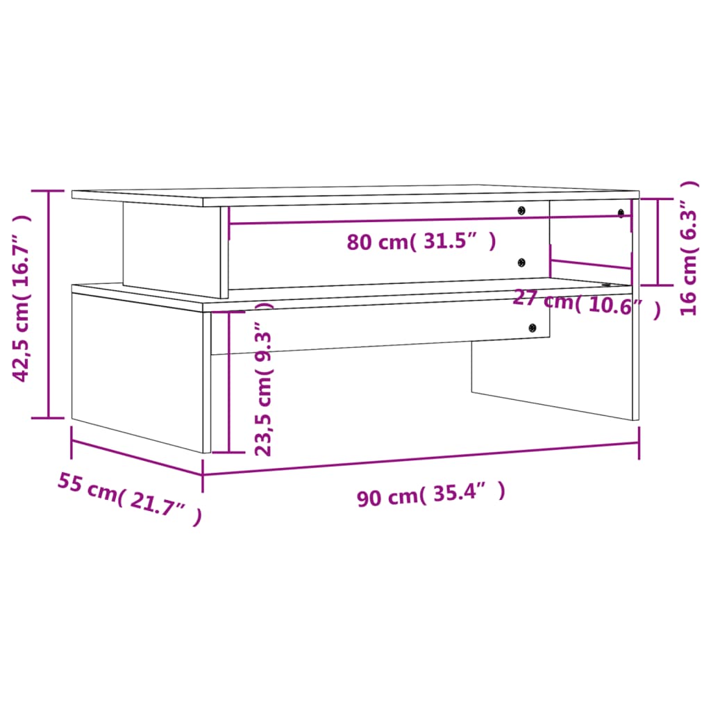 Table basse blanc 90x55x42,5 cm bois d'ingénierie