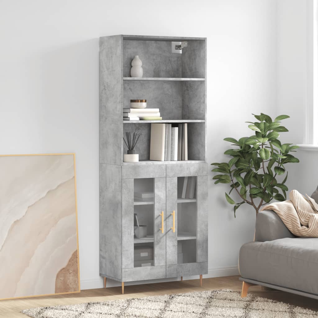 High sideboard Concrete gray 69.5x34x180 cm Engineered wood