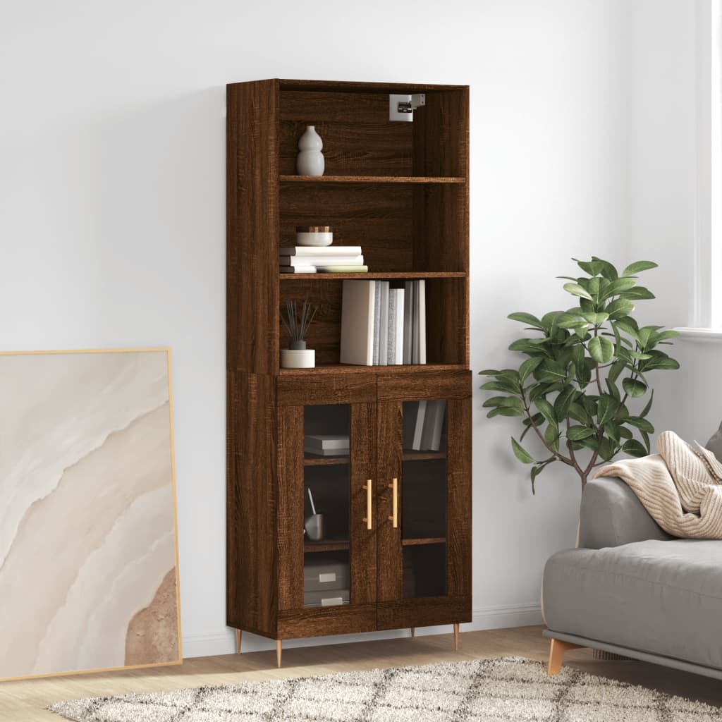 High sideboard Brown oak 69.5x34x180 cm Engineered wood