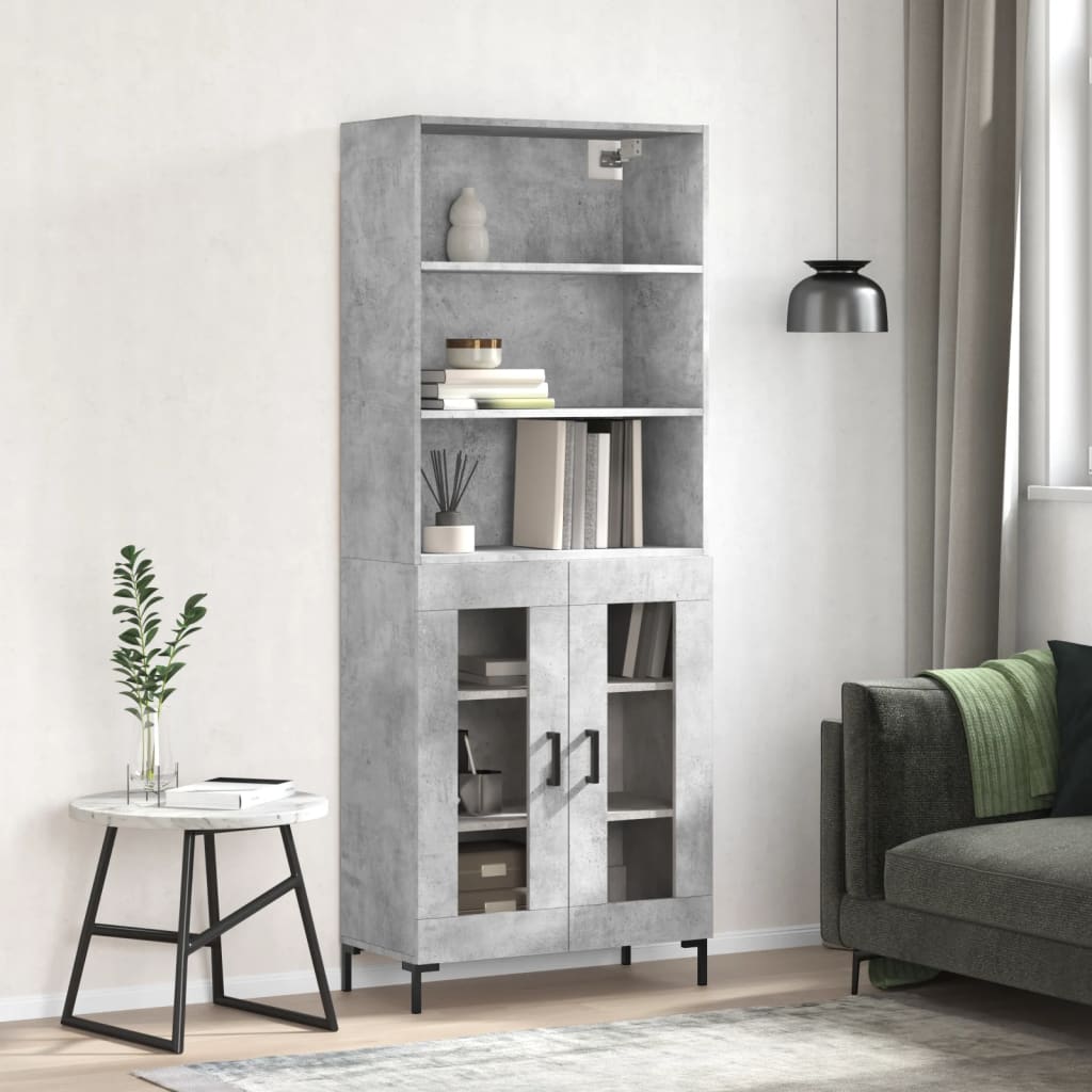 High sideboard Concrete gray 69.5x34x180 cm Engineered wood