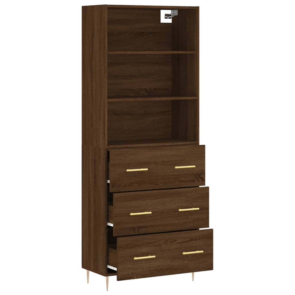 Buffet haut Chêne marron 69,5x34x180 cm Bois d'ingénierie