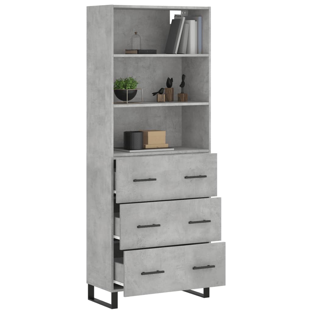 High sideboard Concrete gray 69.5x34x180 cm Engineered wood