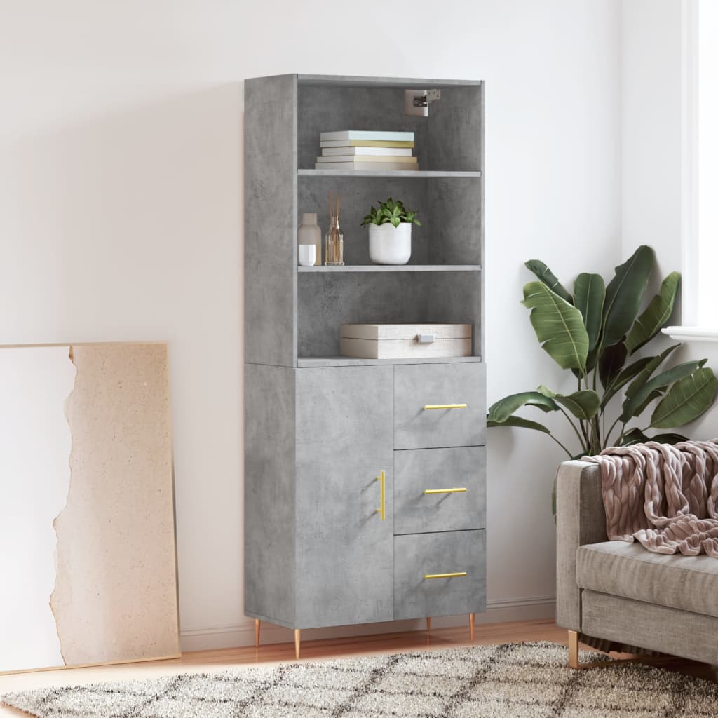 High sideboard Concrete gray 69.5x34x180 cm Engineered wood