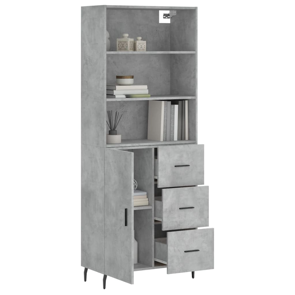 High sideboard Concrete gray 69.5x34x180 cm Engineered wood