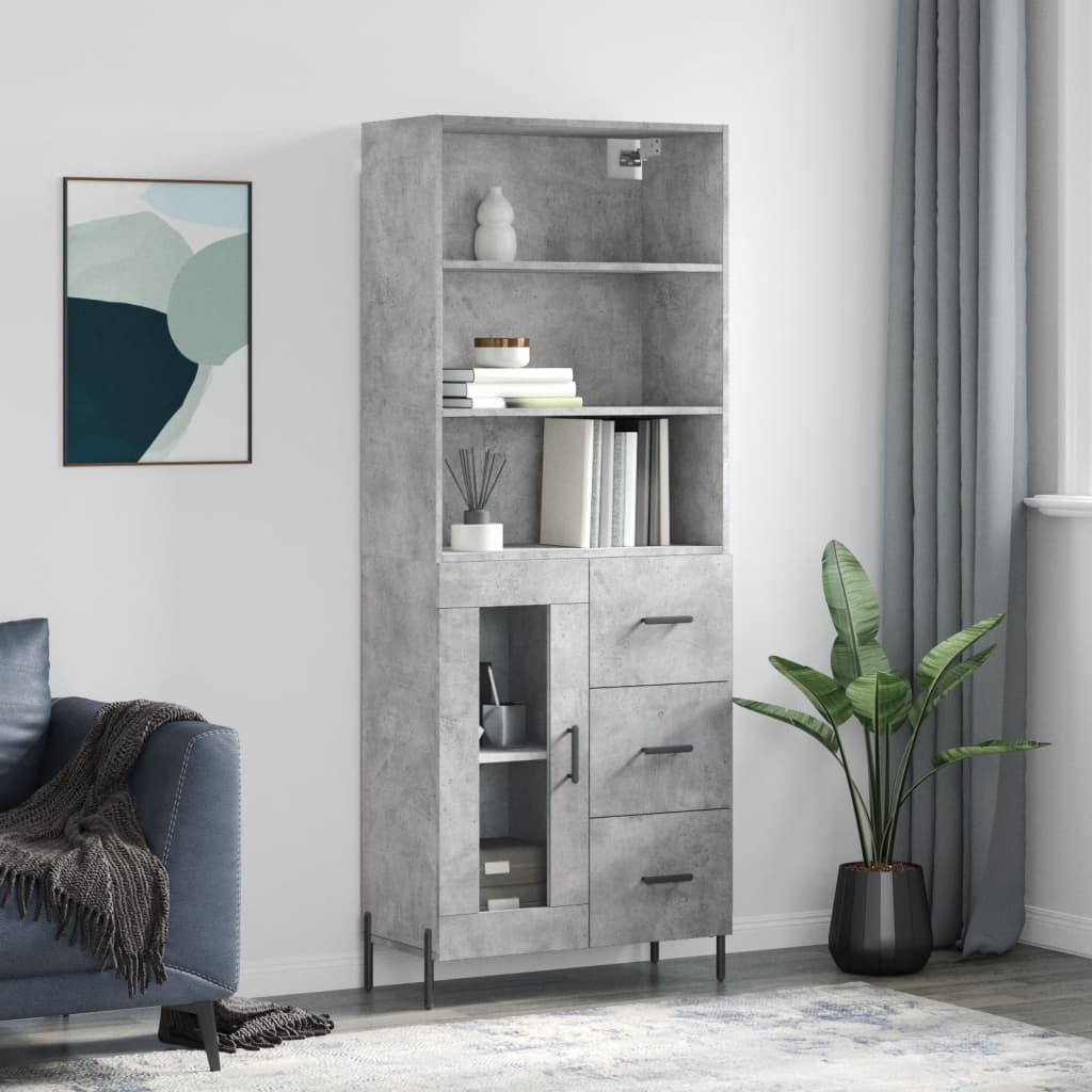 High sideboard Concrete gray 69.5x34x180 cm Engineered wood