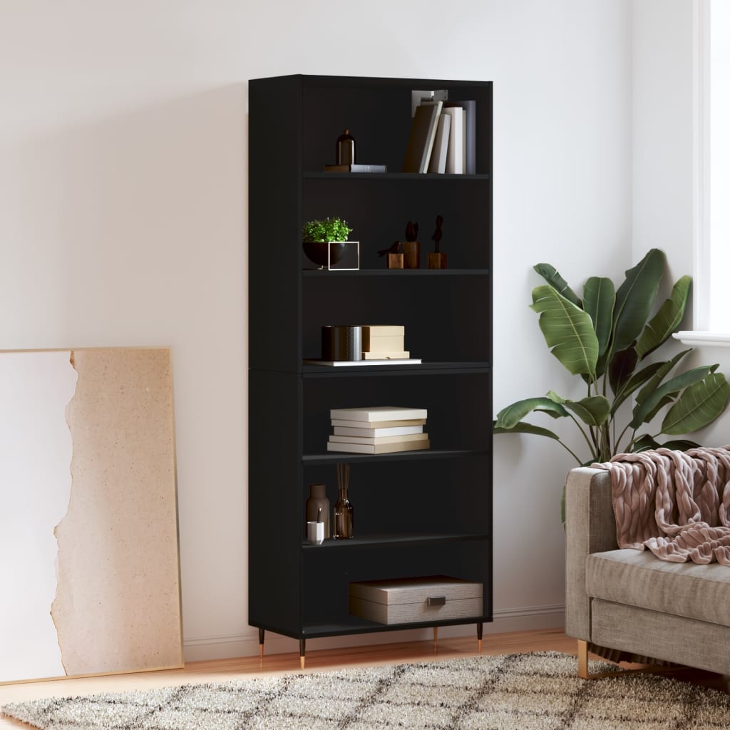 Black sideboard 69.5x32.5x180 cm engineered wood