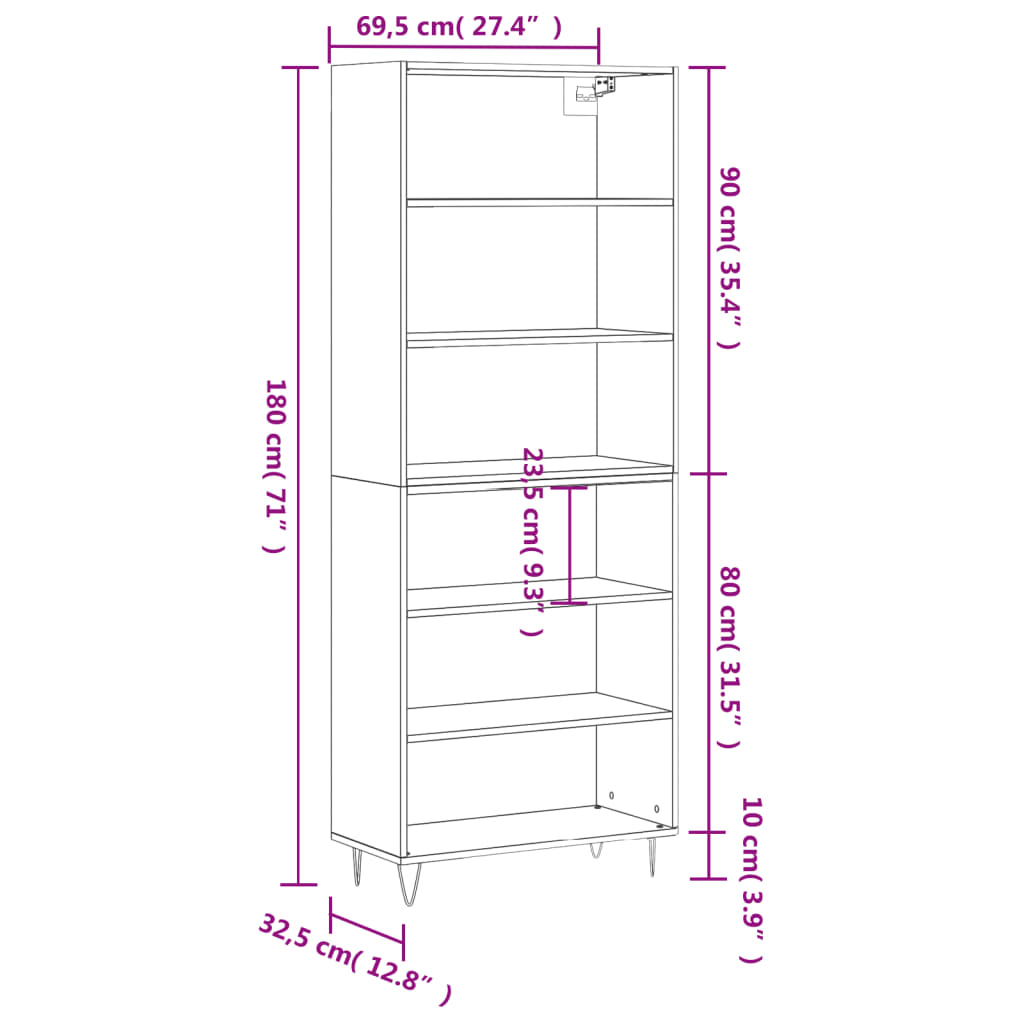 Buffet blanc 69,5x32,5x180 cm bois d'ingénierie