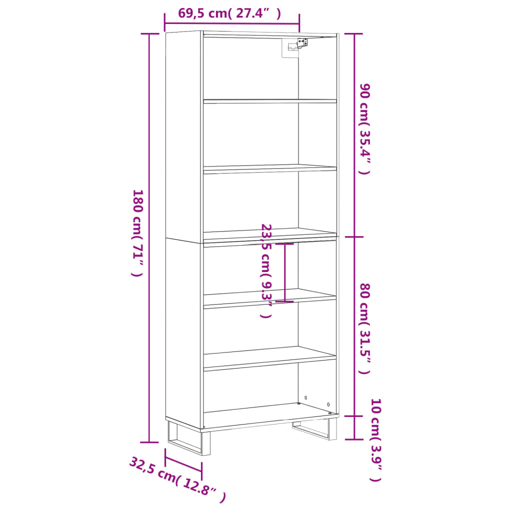 Buffet sonoma gris 69,5x32,5x180 cm bois d'ingénierie