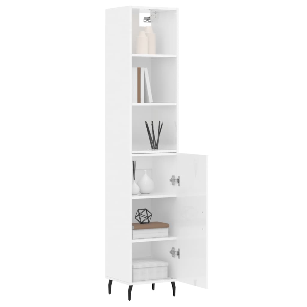 High sideboard Glossy white 34.5x34x180 cm Engineered wood