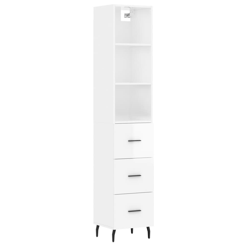 High sideboard Glossy white 34.5x34x180 cm Engineered wood