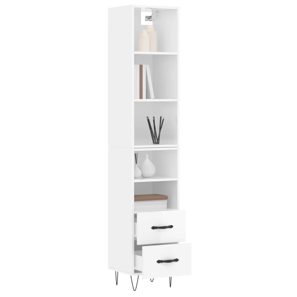 Buffet haut Blanc brillant 34,5x34x180 cm Bois d'ingénierie