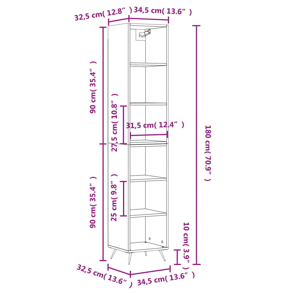 Buffet haut Sonoma gris 34,5x32,5x180 cm Bois d'ingénierie