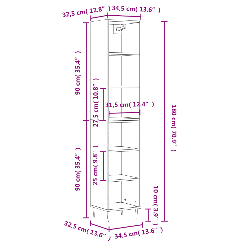 Buffet haut Sonoma gris 34,5x32,5x180 cm Bois d'ingénierie