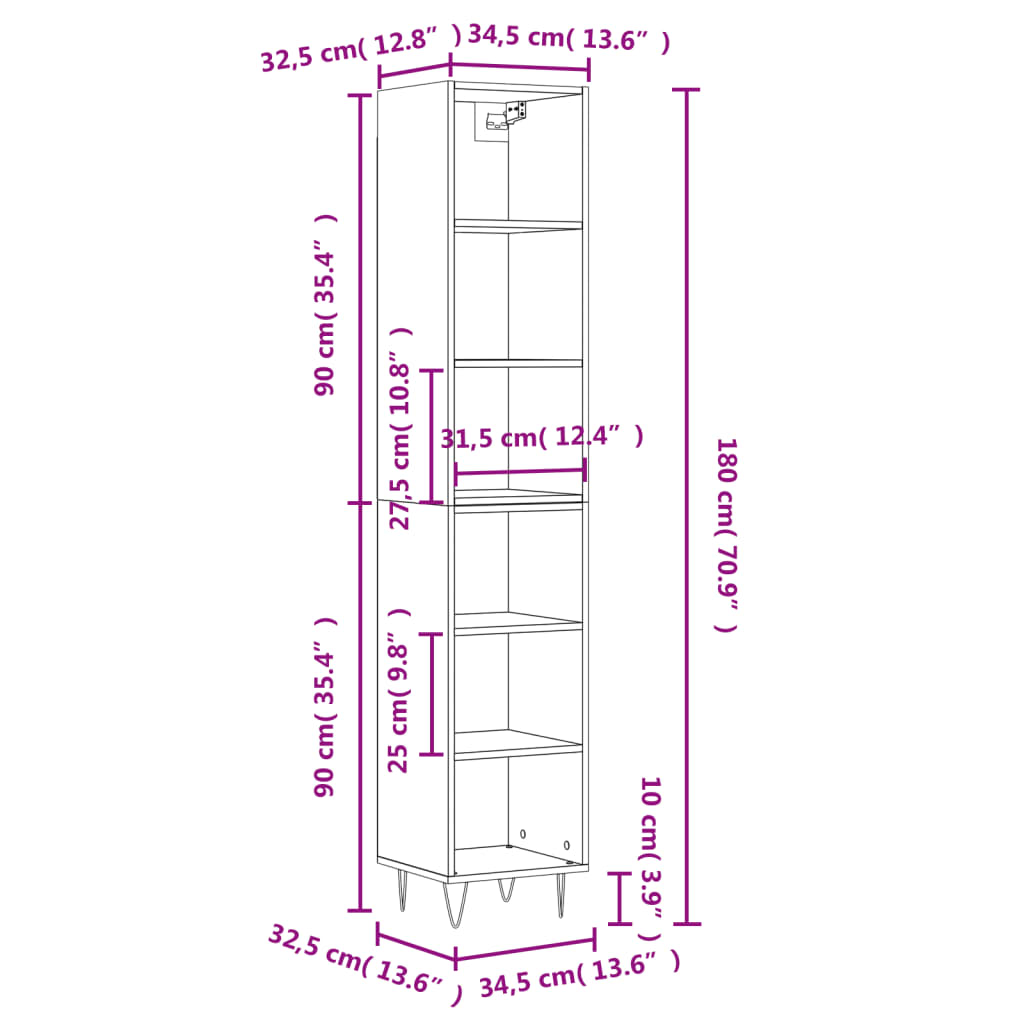 Buffet haut Sonoma gris 34,5x32,5x180 cm Bois d'ingénierie