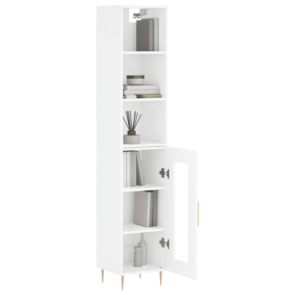 Buffet haut Blanc brillant 34,5x34x180 cm Bois d'ingénierie