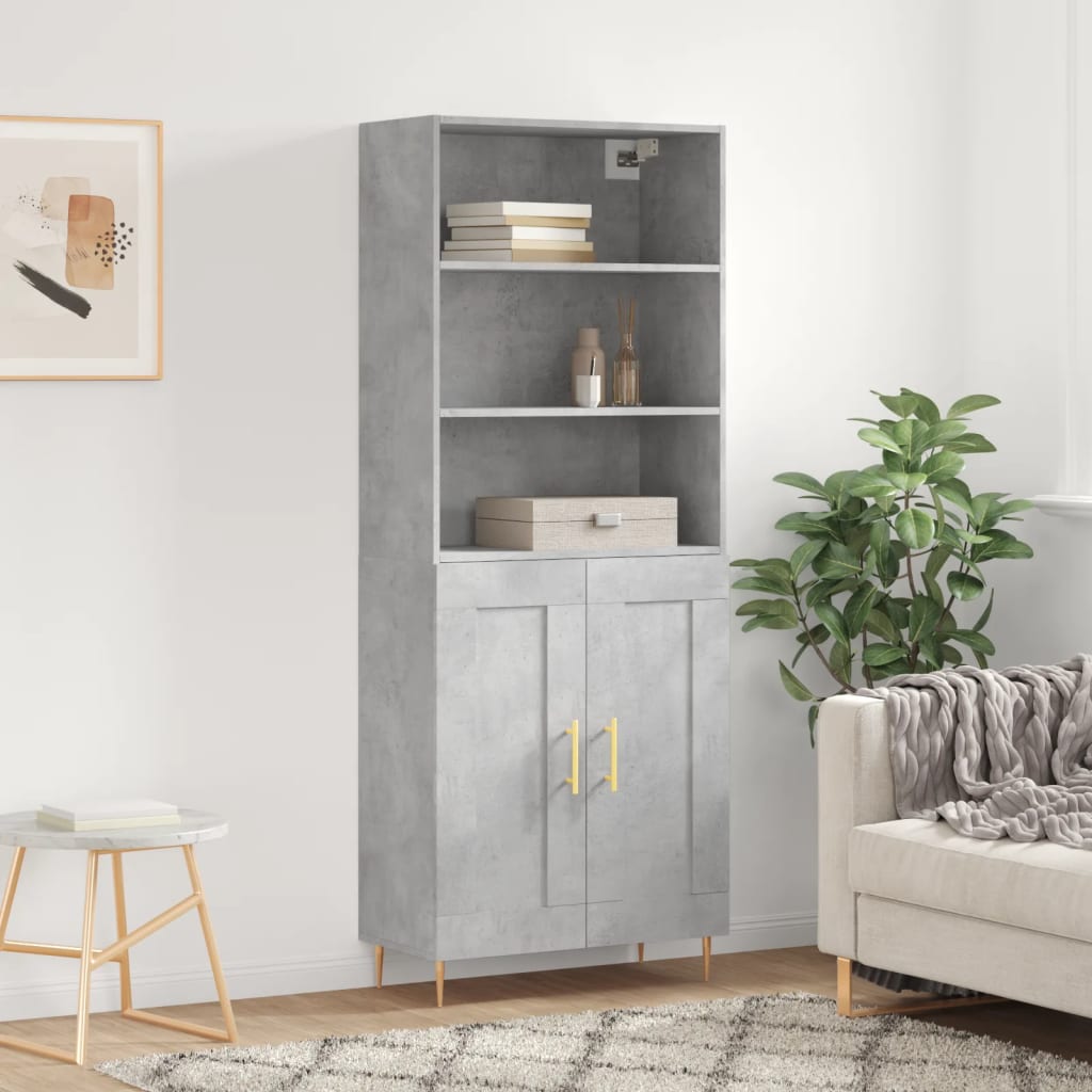 High sideboard Concrete gray 69.5x34x180 cm Engineered wood