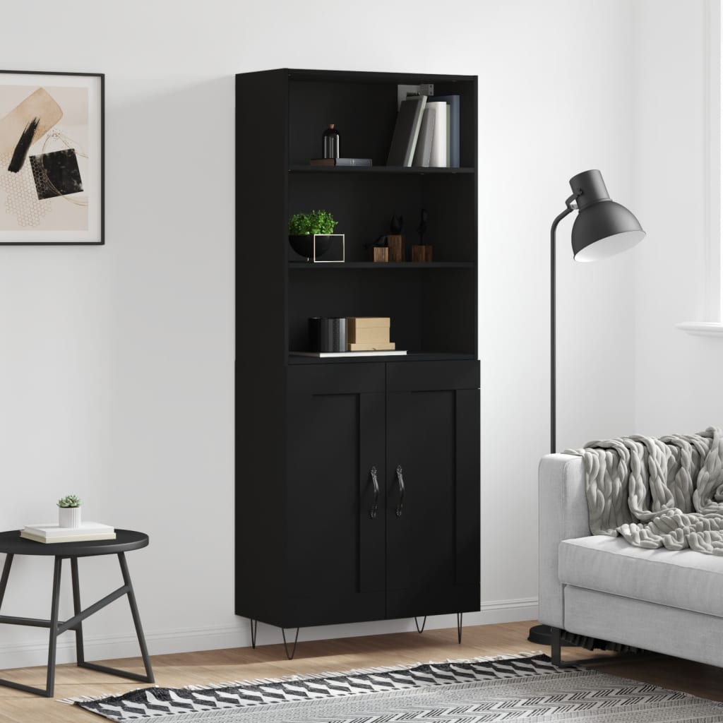 Buffet haut Noir 69,5x34x180 cm Bois d'ingénierie