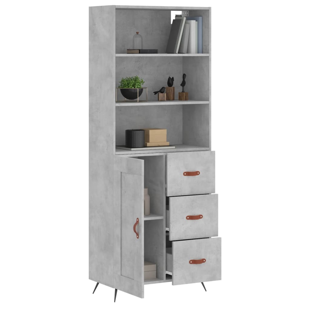 High sideboard Concrete gray 69.5x34x180 cm Engineered wood