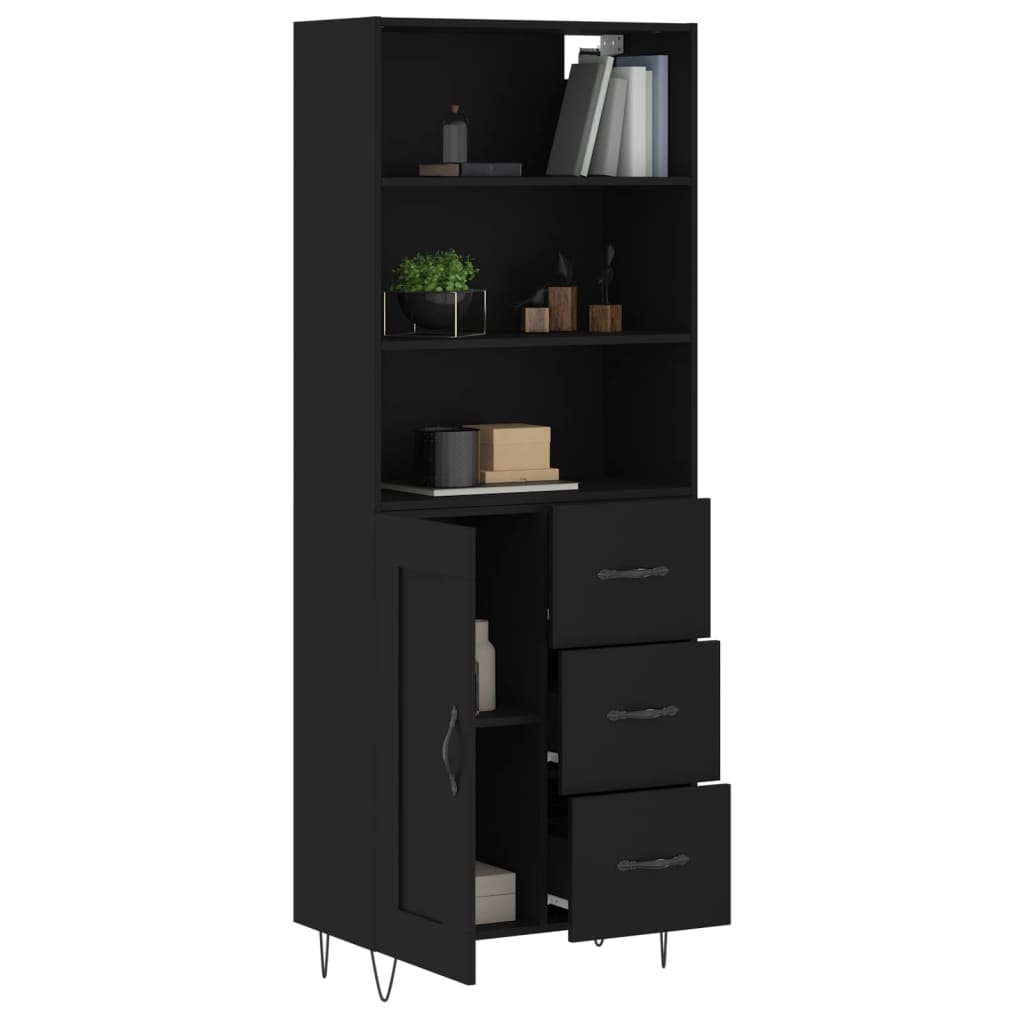 Buffet haut Noir 69,5x34x180 cm Bois d'ingénierie